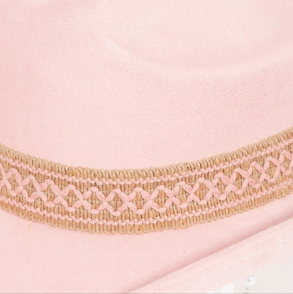 Pink Ornate Band Cowboy Hat with Pearl Chain